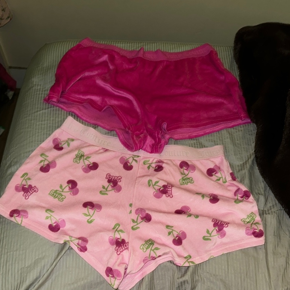 Juicy Couture Pink Cherry Print Velvet Shorts
